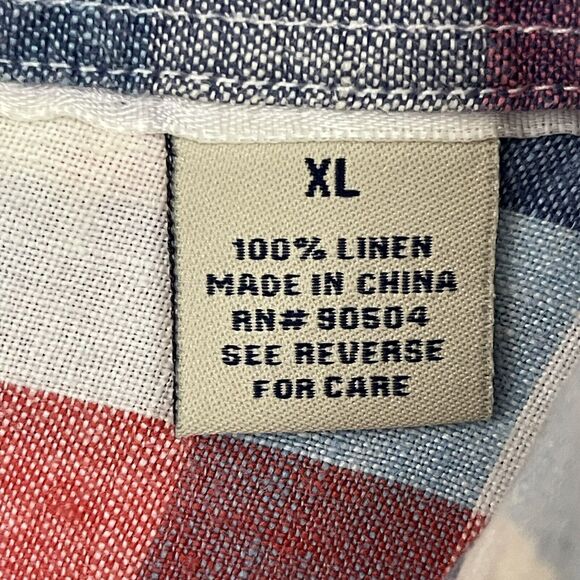 Natural Blue By Visitor Shirt Mens XL Red Blue Check Button Up 100% Linen - Picture 3 of 12